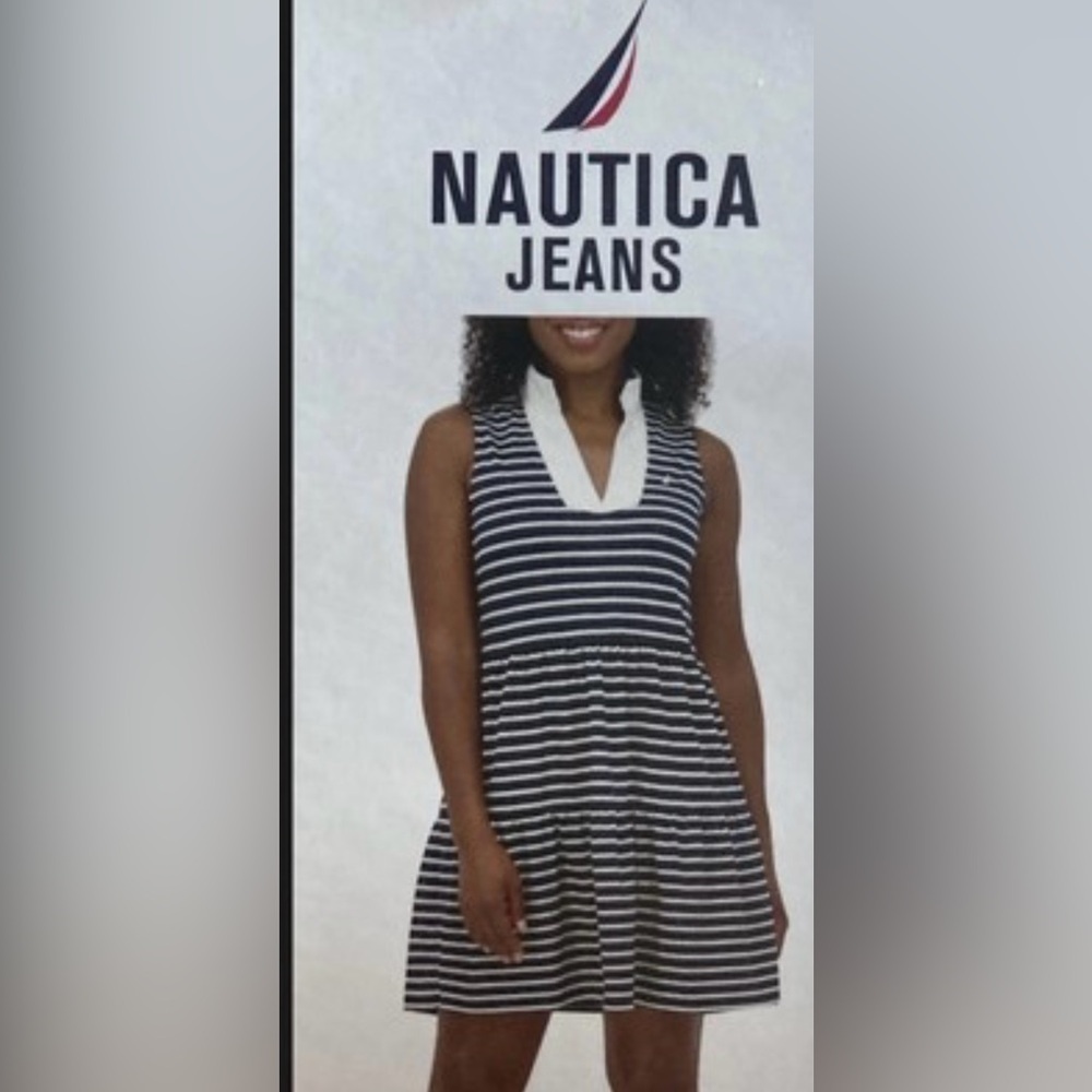 Nautica Navy Stripe Pullover Sleeveless Stretch Polo Tank dress